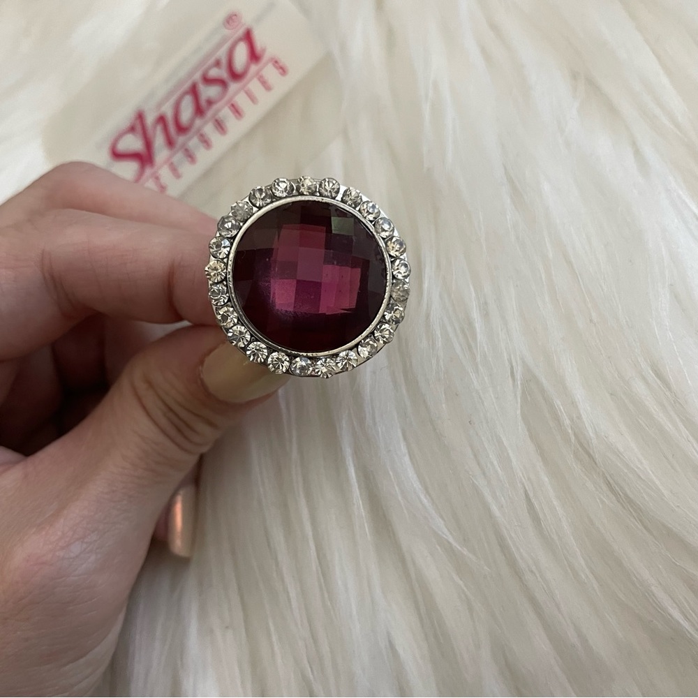 Shasa Purple Gem Cocktail Statement Adjustable Ring